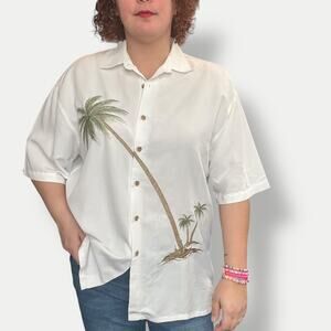 Mens Bamboo Cay short sleeve button up embroidered palm tree size L